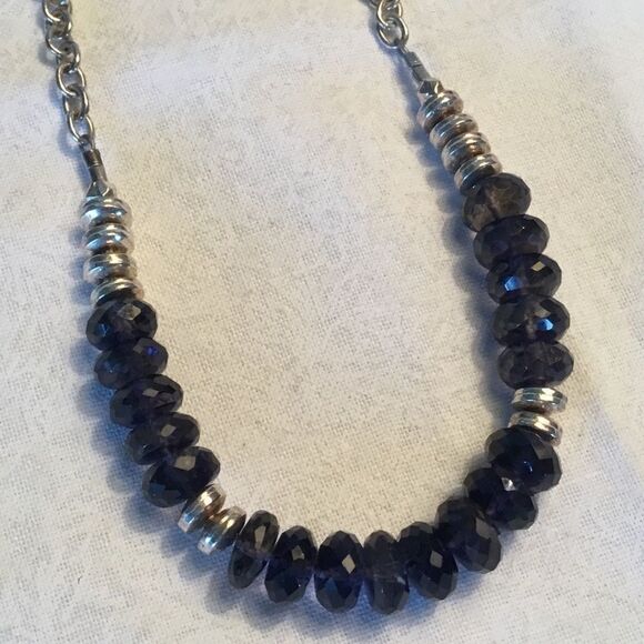 Silvertone Blue Faceted Stone Necklace - Picture 3 of 13